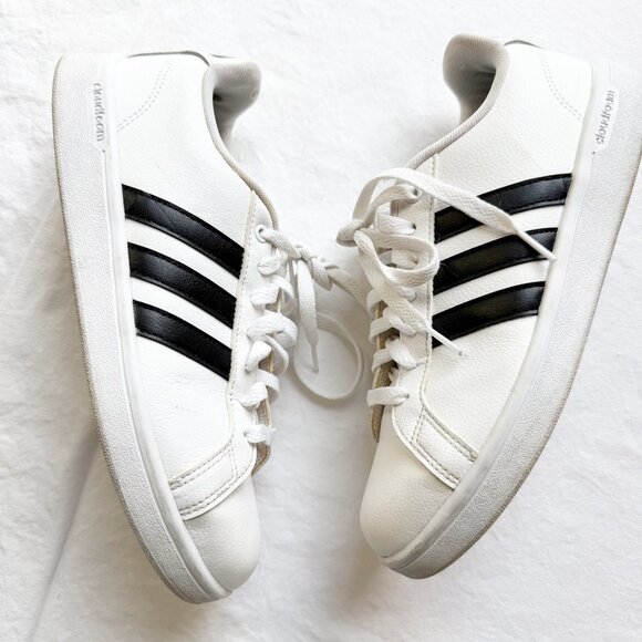Adidas Cloudfoam Advantage White Sneakers With Black Stripes US 9 Womens - Picture 1 of 8
